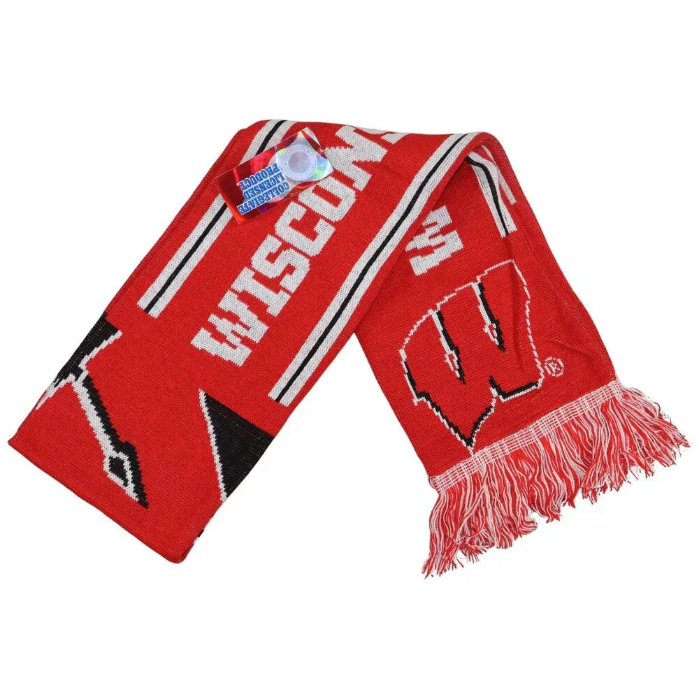 Wisconsin Badgers NCAA College Logo & Team Colors Knit Fringe Scarf 62
